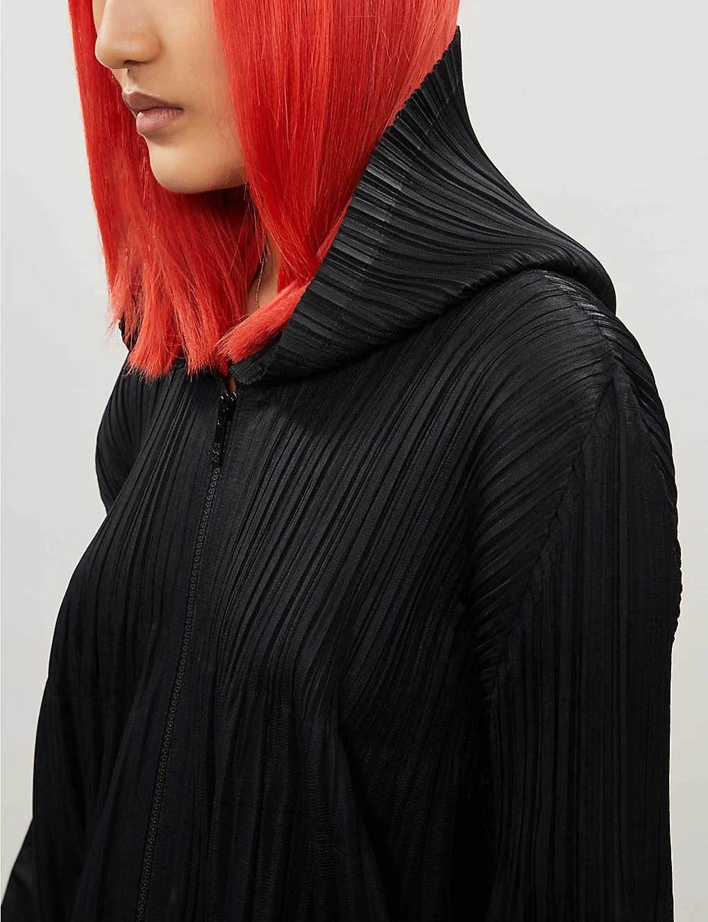 Open-front Pleated Knitted Jersey Hoody - Image 5