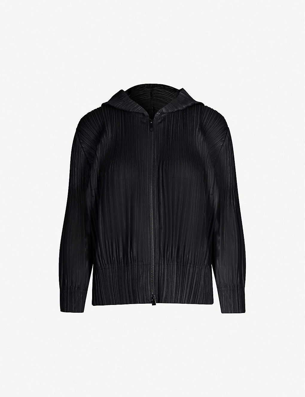 Open-front Pleated Knitted Jersey Hoody