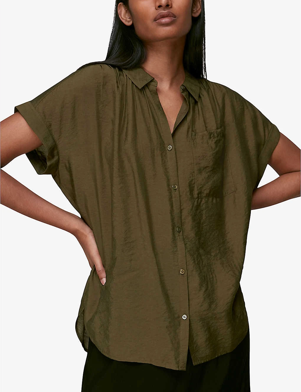 Whistles Nicola Short-sleeve Crepe Shirt - Image 4