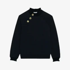 CLAUDIE PIERLOT Tape High-neck Buttoned Cotton-blend Sweatshirt