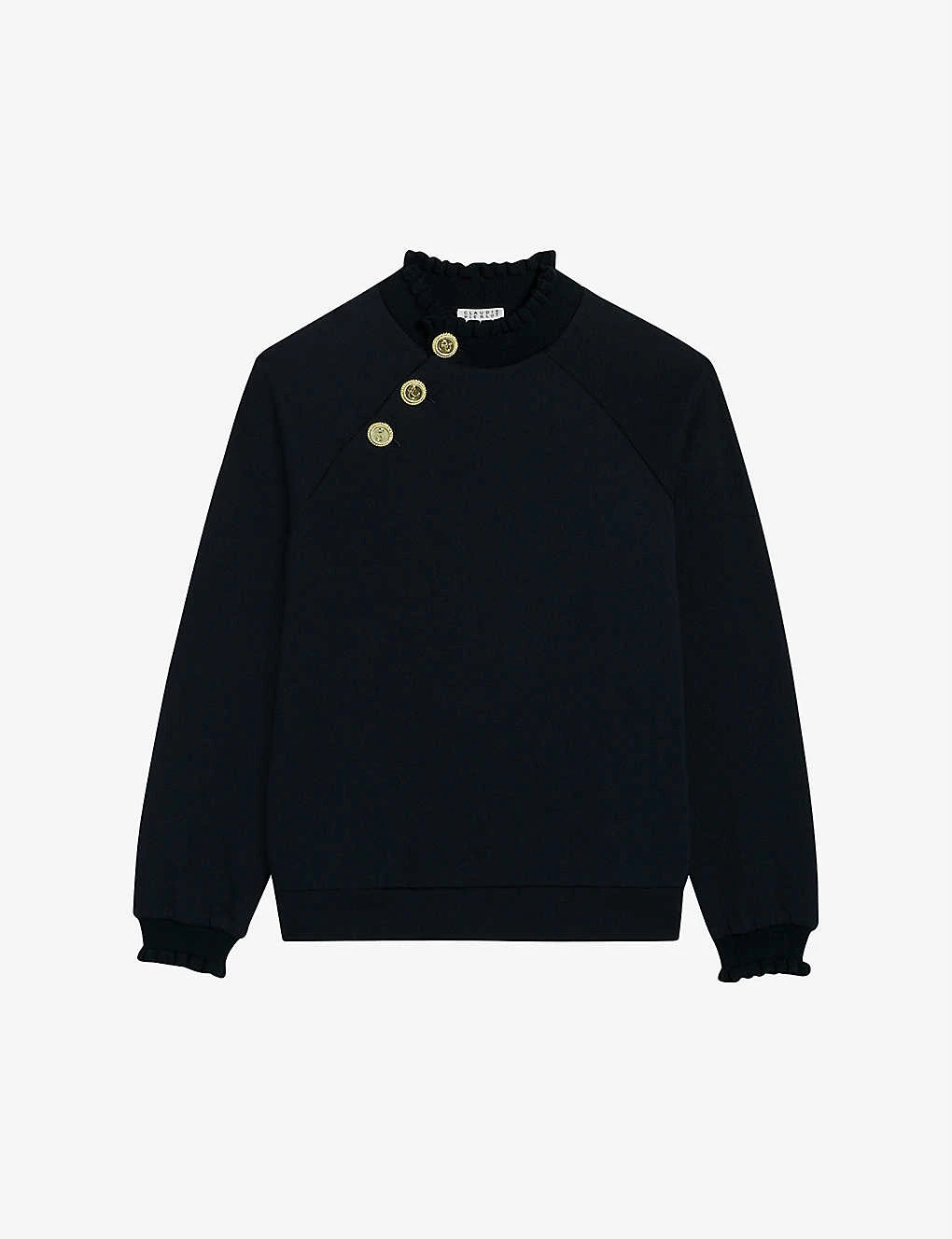 CLAUDIE PIERLOT Tape High-neck Buttoned Cotton-blend Sweatshirt