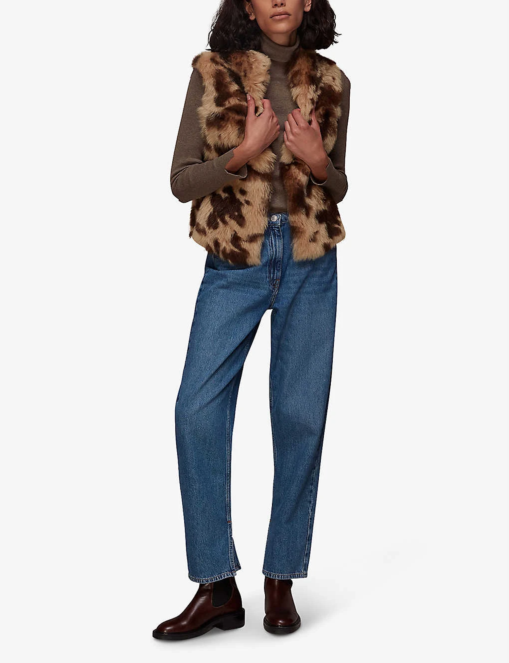 Whistles Cow-print Sleeveless Shearling Gilet - Image 2