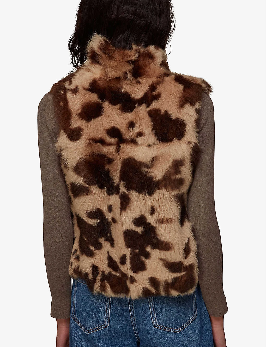 Whistles Cow-print Sleeveless Shearling Gilet - Image 4