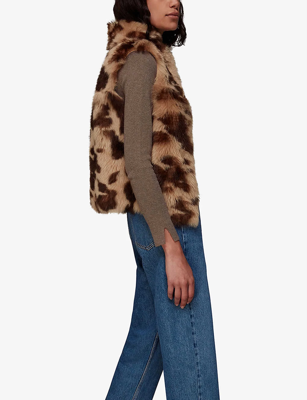 Whistles Cow-print Sleeveless Shearling Gilet - Image 5