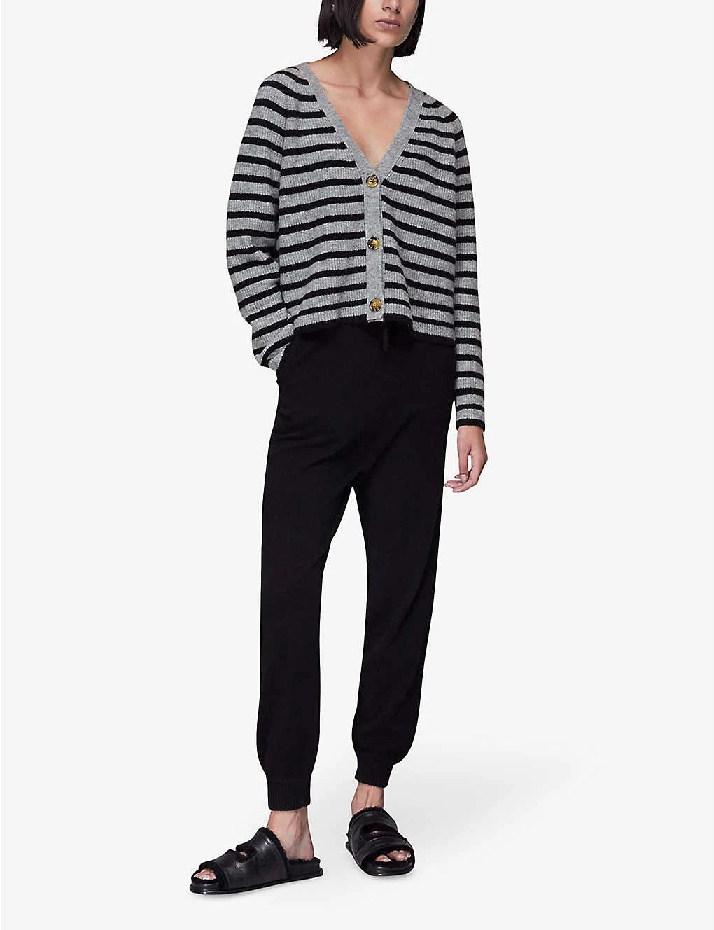 Whistles Striped V-neck Stretch-knit Cardigan - Image 2