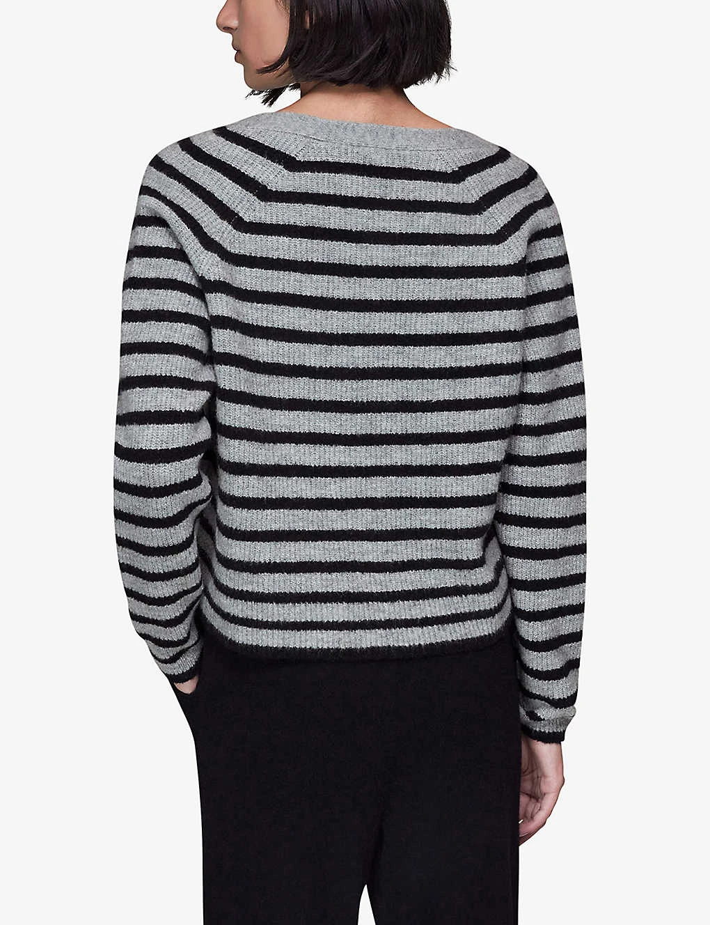 Whistles Striped V-neck Stretch-knit Cardigan - Image 4