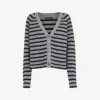 Whistles Striped V-neck Stretch-knit Cardigan