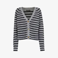 Whistles Striped V-neck Stretch-knit Cardigan