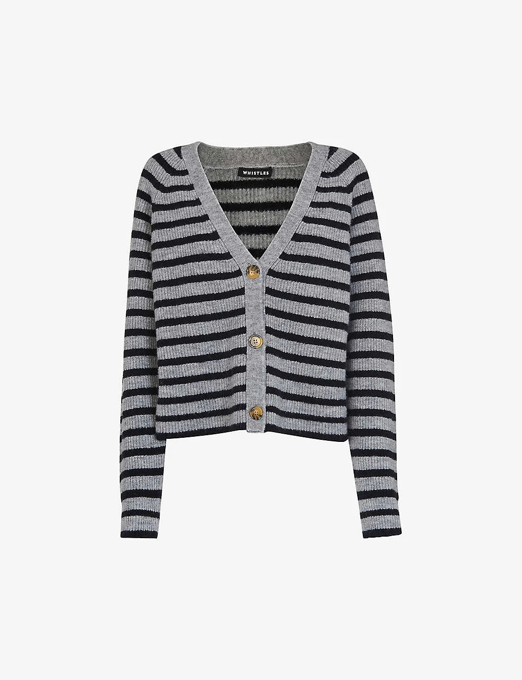 Whistles Striped V-neck Stretch-knit Cardigan