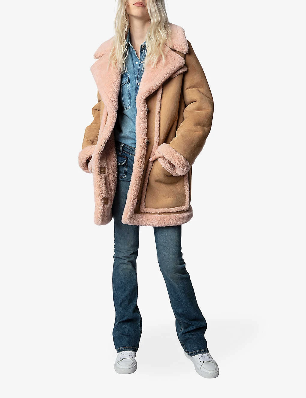 Zadig & Voltaire Laury Oversized-collar Shearling-lined Leather Coat - Image 2