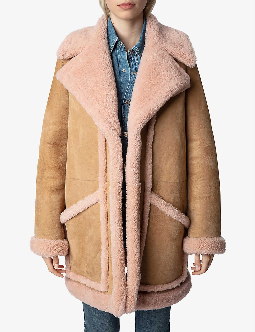 Zadig & Voltaire Laury Oversized-collar Shearling-lined Leather Coat - Image 3