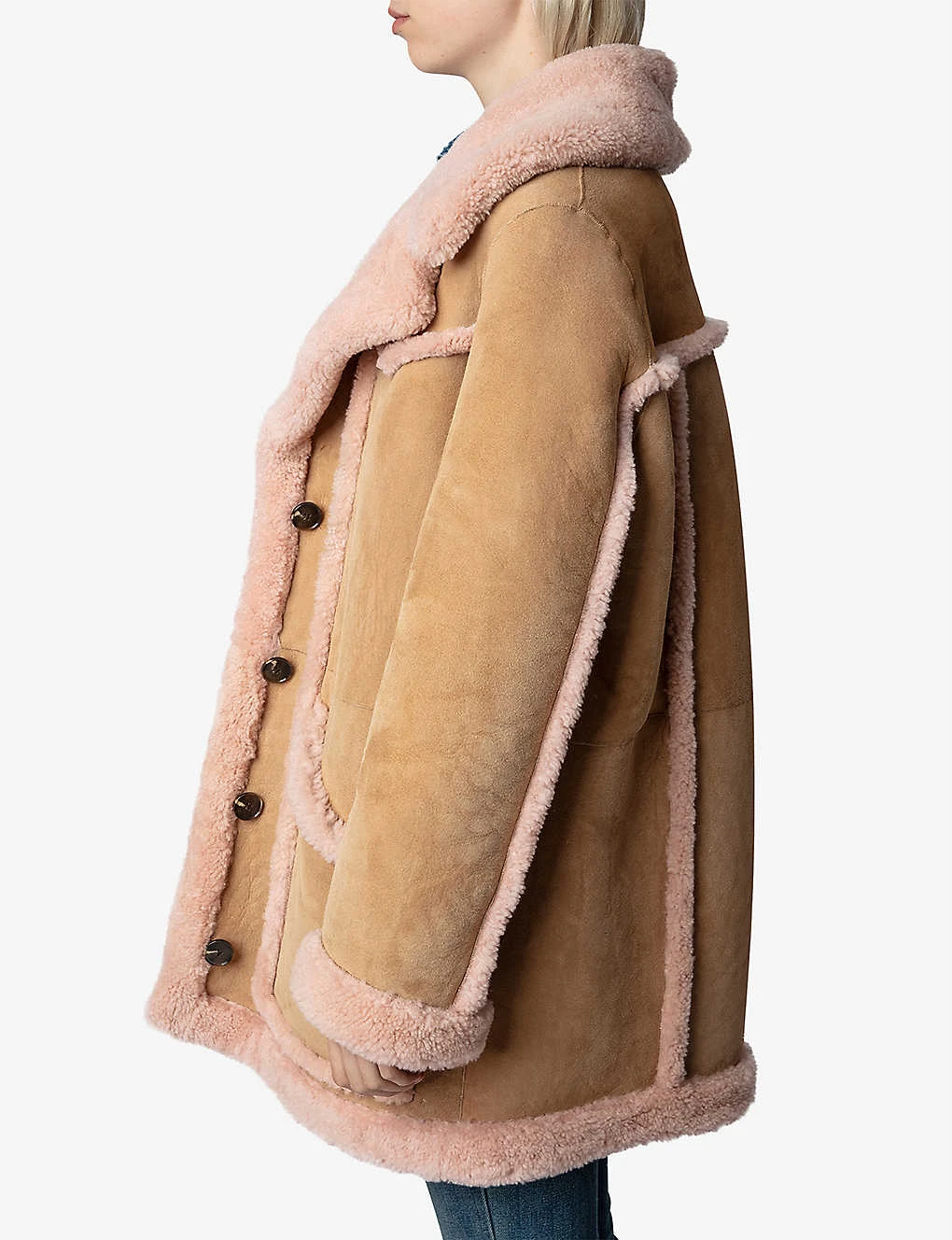 Zadig & Voltaire Laury Oversized-collar Shearling-lined Leather Coat - Image 5