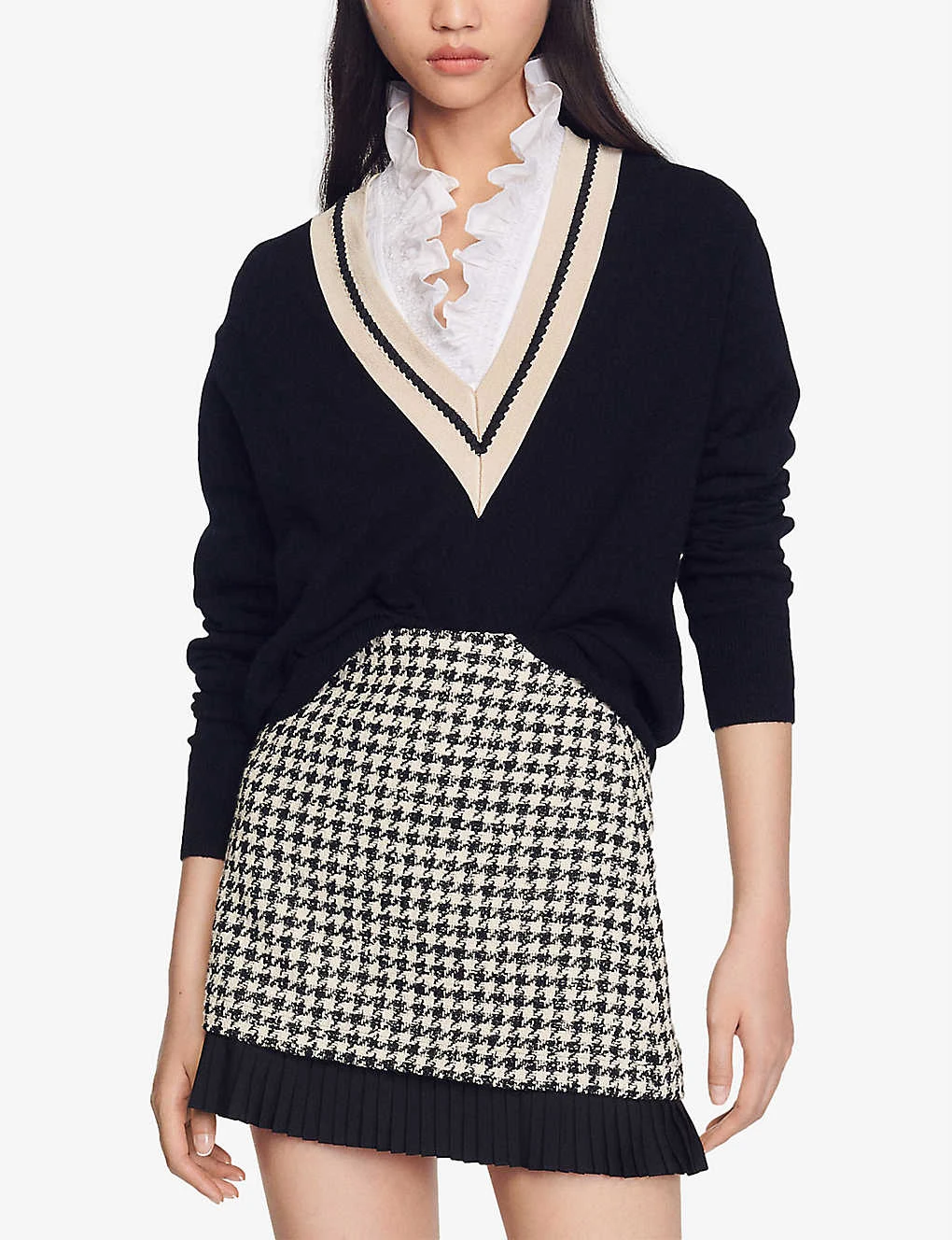 Sandro Bridget Embroidered Neck Wool-blend Sweatshirt - Image 3