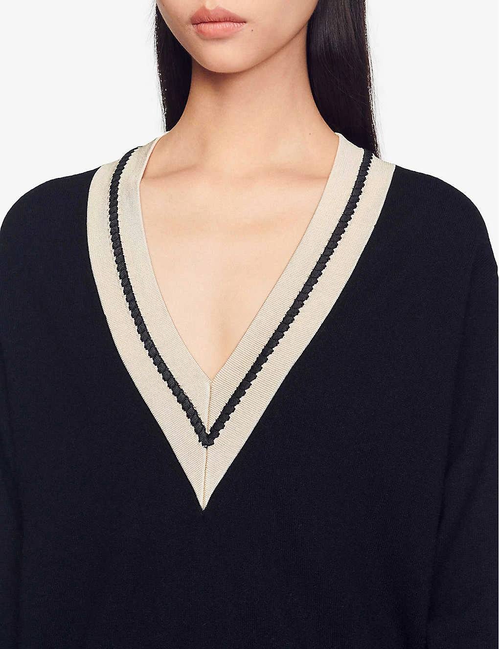 Sandro Bridget Embroidered Neck Wool-blend Sweatshirt - Image 5