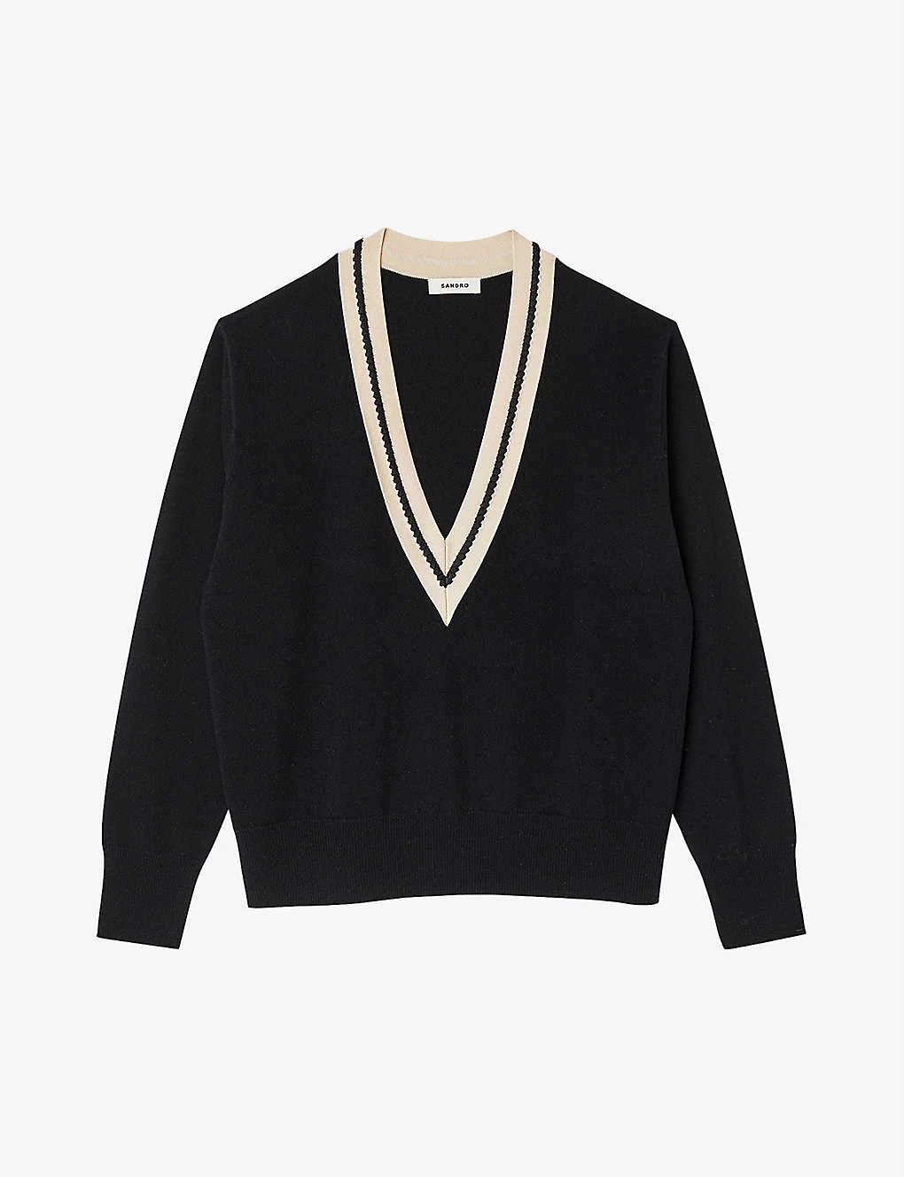 Sandro Bridget Embroidered Neck Wool-blend Sweatshirt