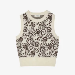 Sandro Brown Floral-jacquard Wool And Cashmere-knit Vest