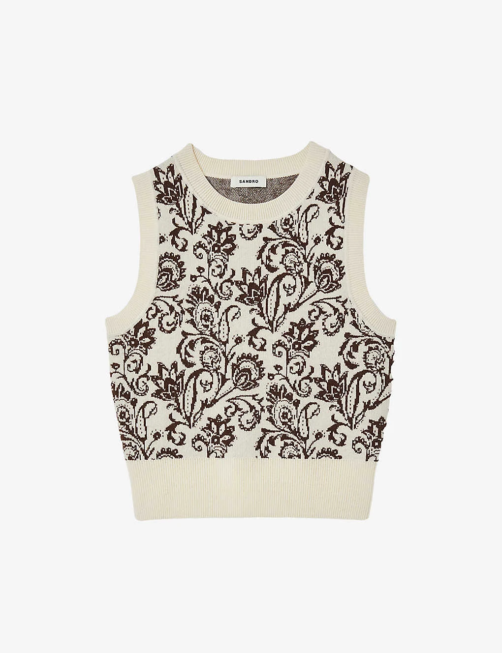 Sandro Brown Floral-jacquard Wool And Cashmere-knit Vest