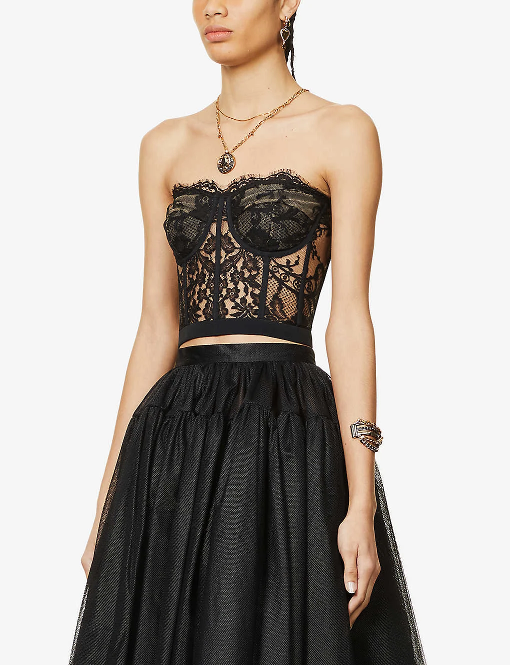 Alexander McQueen Floral Lace Bustier Woven Top - Image 3