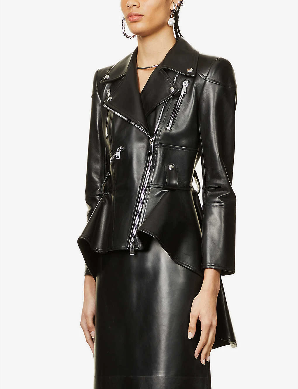 Alexander McQueen Frock-detail Peplum Leather Biker Jacket - Image 3