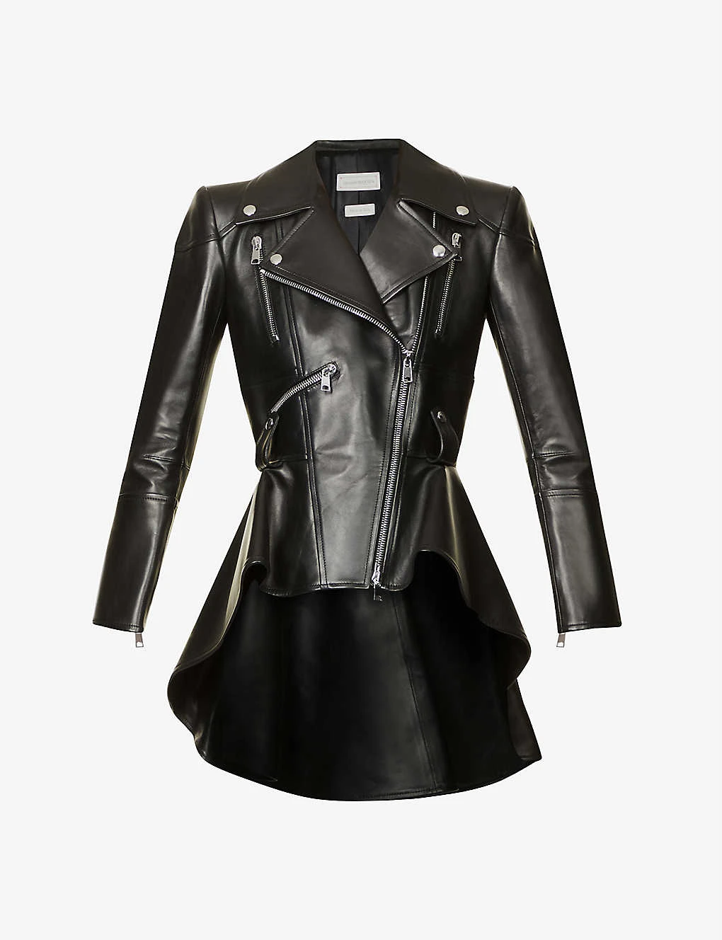 Alexander McQueen Frock-detail Peplum Leather Biker Jacket