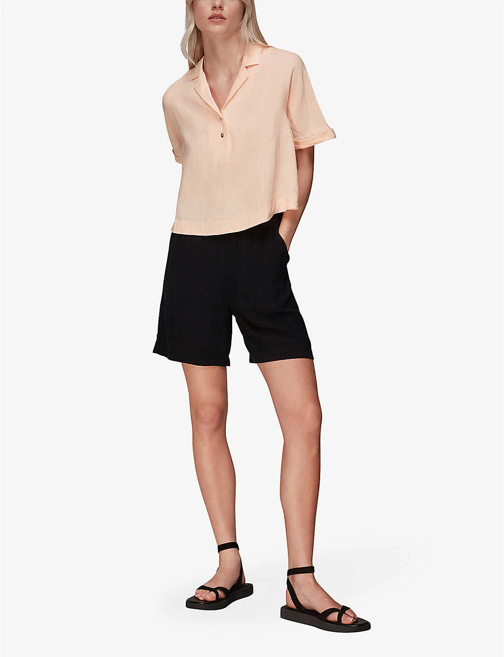 Whistles Sadie Polo Linen-blend Top - Image 2
