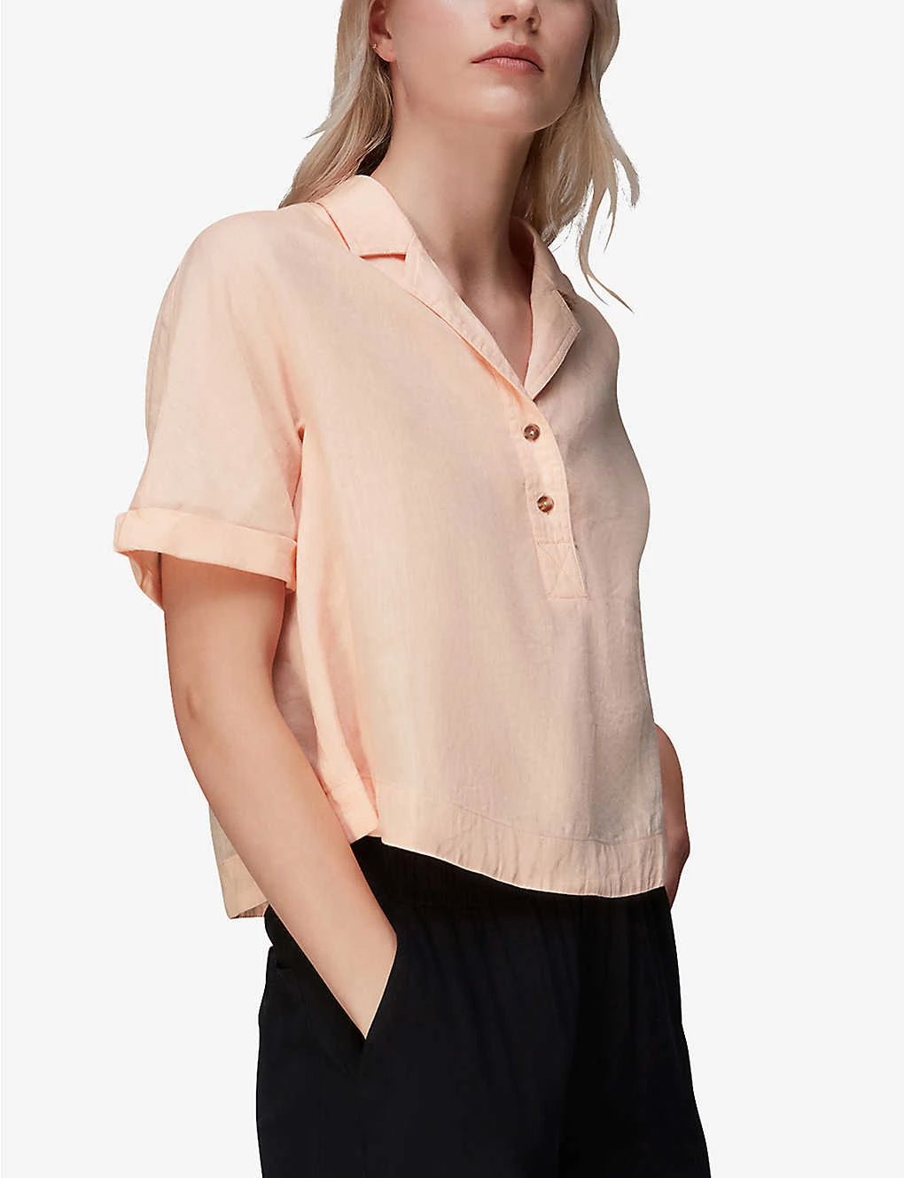 Whistles Sadie Polo Linen-blend Top - Image 3