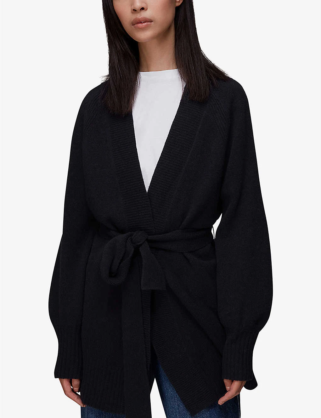 Whistles Belted Wrap Wool Cardigan - Image 5
