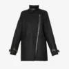 Ikks Asymmetric-zip Faux-leather Detail Woven Coat