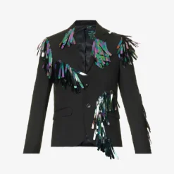 Tassel-embellished Upcycled Stretch-woven Blazer