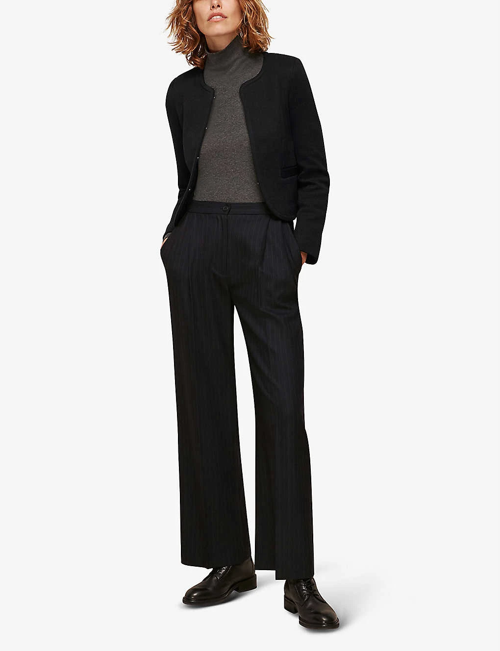 Whistles Collarless Cropped Cotton-jersey Jacket - Image 2