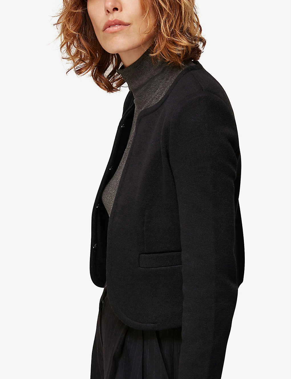 Whistles Collarless Cropped Cotton-jersey Jacket - Image 3