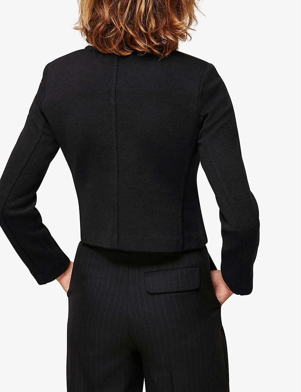 Whistles Collarless Cropped Cotton-jersey Jacket - Image 4