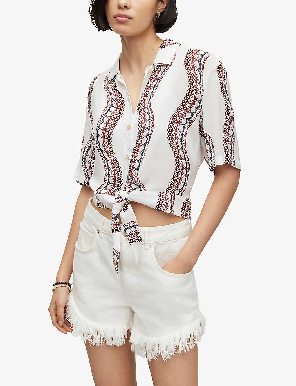 AllSaints Leni Leticia Geometric-print EcoVero™ Viscose Shirt - Image 3