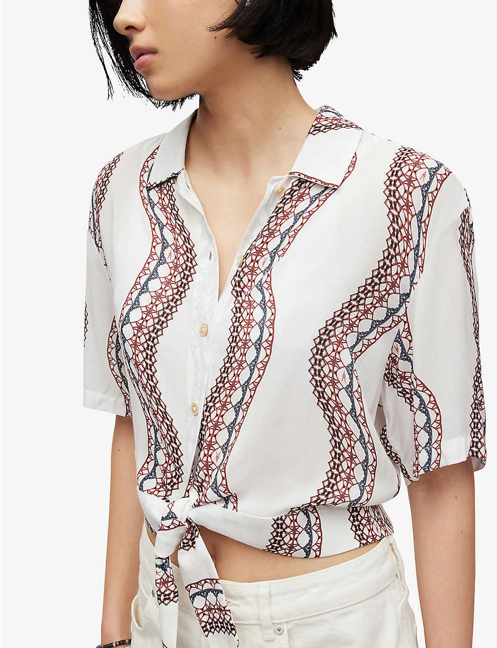AllSaints Leni Leticia Geometric-print EcoVero™ Viscose Shirt - Image 5