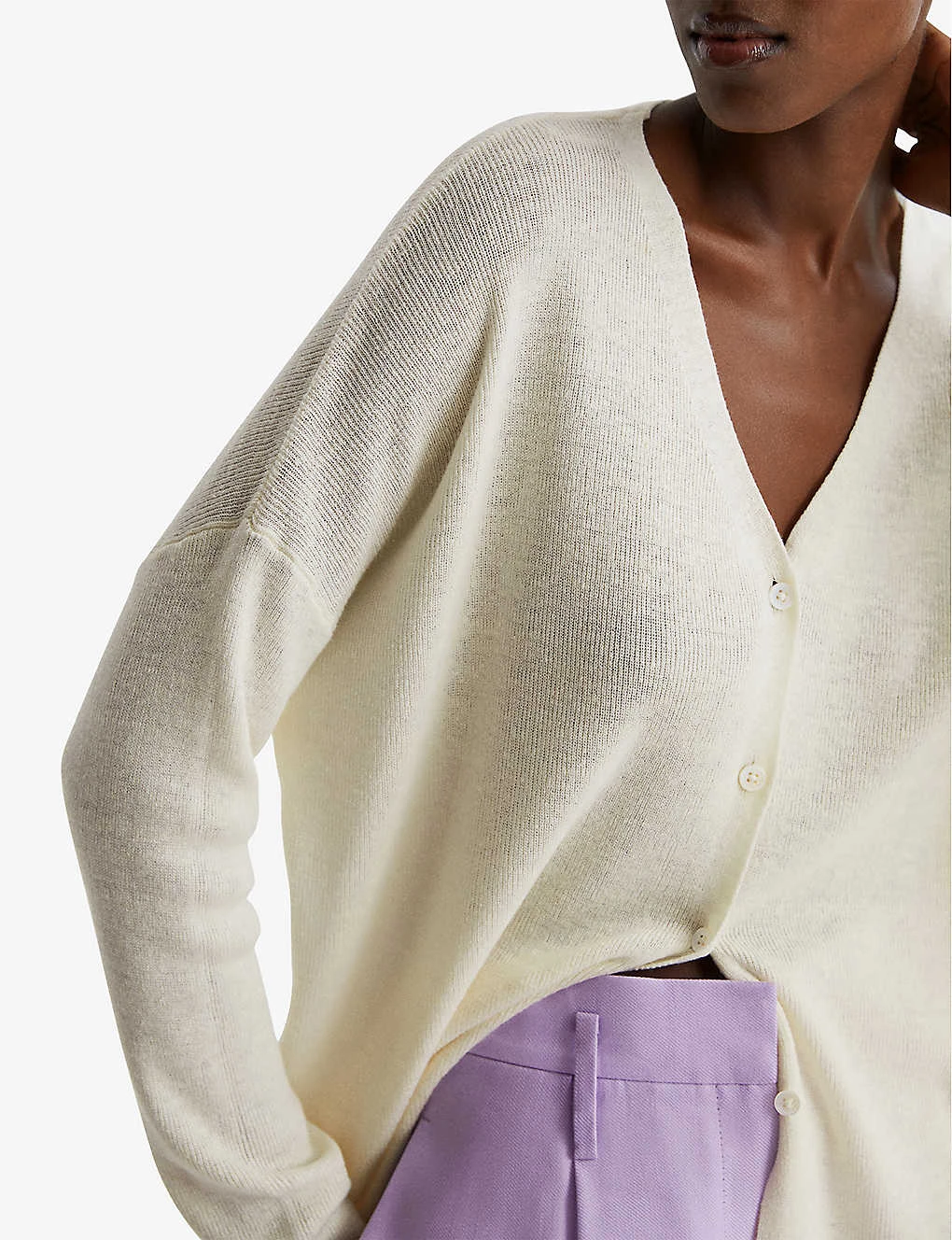 Reiss Penny V-neck Linen And Wool-blend Cardigan - Image 5