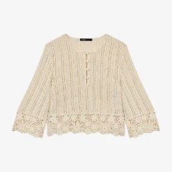 Maje Mantelly Crochet-trim Cropped Woven Jumper