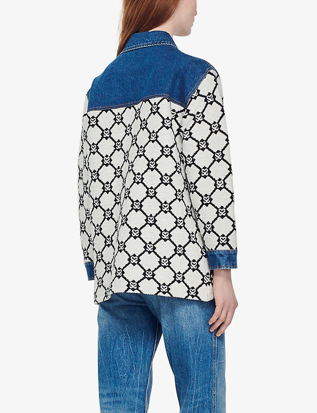 Sandro Monogram-intarsia Tweed-knit And Denim Jacket - Image 4