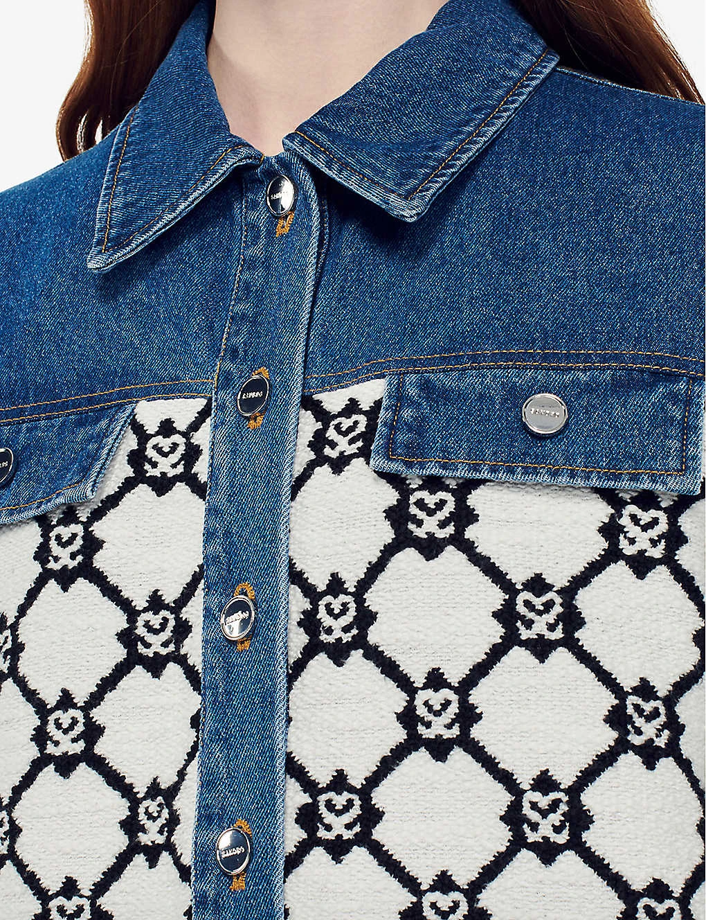 Sandro Monogram-intarsia Tweed-knit And Denim Jacket - Image 5