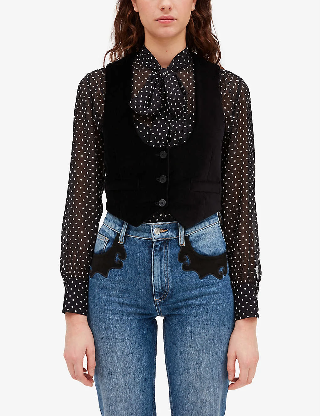 CLAUDIE PIERLOT Scoop-neck Velvet Waistcoat - Image 3