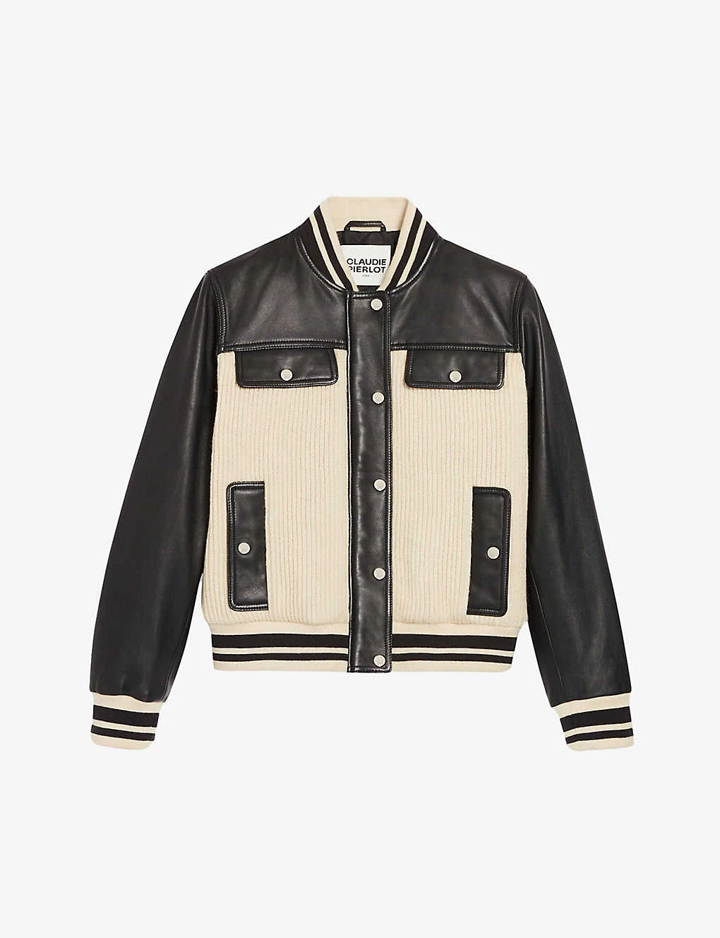 CLAUDIE PIERLOT Contrast Panelled Leather And Knit Bomber Jacket