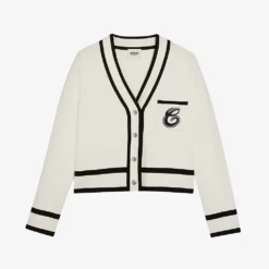 CLAUDIE PIERLOT Melusino Logo-embroidered Contrasting-trim Knitted Cardigan
