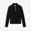 CLAUDIE PIERLOT Magnesa Logo-embroidered Collared Stretch-cotton Blend Jumper