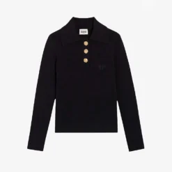 CLAUDIE PIERLOT Magnesa Logo-embroidered Collared Stretch-cotton Blend Jumper