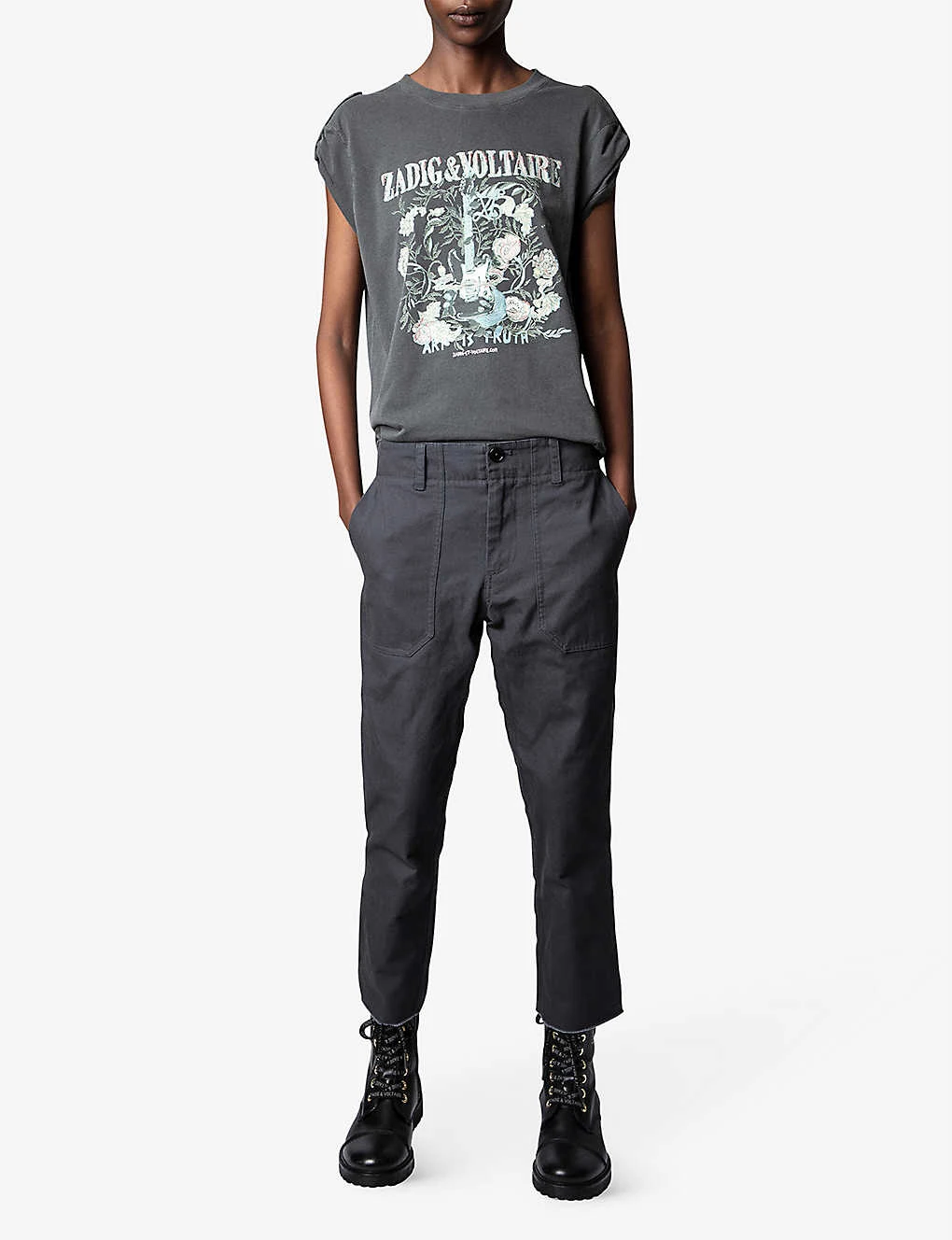 Zadig & Voltaire Embroidered Cropped Straight Mid-rise Cotton Trousers - Image 2