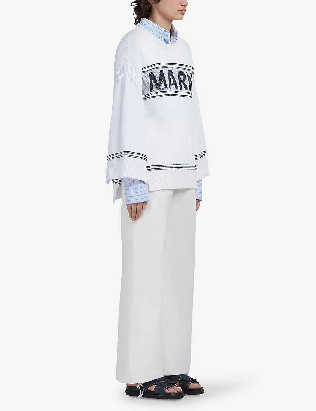 Marni Brand-embroidered Drawstring-hem Straight-leg High-rise Woven Trousers - Image 2