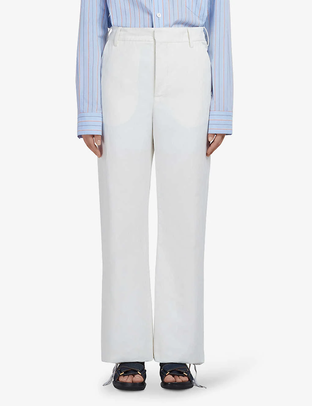 Marni Brand-embroidered Drawstring-hem Straight-leg High-rise Woven Trousers - Image 3