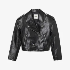 Sandro Jillan Cropped Padded-shoulder Leather Biker Jacket