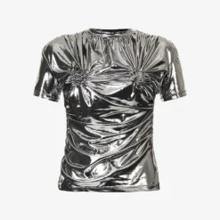 Twisted-panels Round-neck Stretch-woven Top