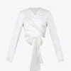 Plunge-neck Wrap-over Stretch-satin Top