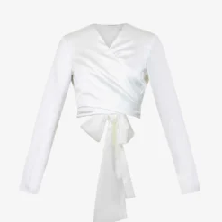 Plunge-neck Wrap-over Stretch-satin Top